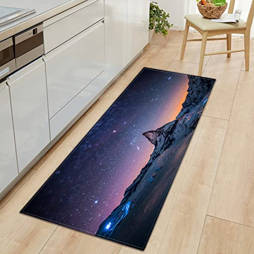 TFLABS KüchenläuferVerschneite Berge & Sterne rutschfest Küchenteppich mit Wasserdicht, Teppich Läufer Küchenmatte für Küche Flur Wohnzimmer Schlafzimmer Badezimmer 60 x 180cm