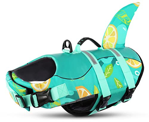 Queenmore Schwimmweste Hund Einstellbare Hunde Schwimmweste, Ripstop Rettungsweste mit hohem Auftrieb und langlebigem Rettungsgriff für Hund für mittlere große Hunde, (LemoPrint, XL)