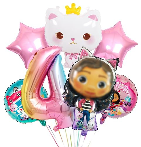 Philoctes Geburtstagsballons Mädchen, Rosa 4 Jahre, Katzenballon, Partydekoration, Geburtstagsdeko für Mädchen 4 Jahre