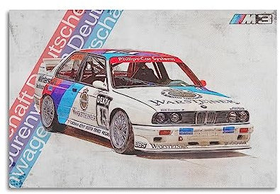 NOHF Sportwagen-Poster für E30 BMW M3, Kunst-Poster, Wandkunstdruck, Retro-ästhetische Raumdekoration, Malerei, Leinwand, Poster für Zuhause und Büro, 60 x 90 cm, ungerahmt
