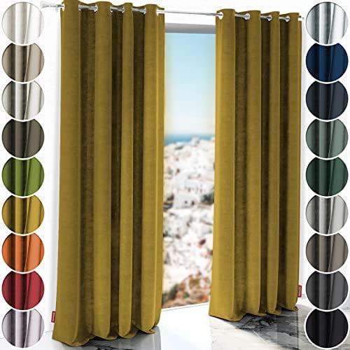 Schuette® Verdunkelungs-Vorhang Gardine mit Ösen ● Millenium Velvet: Butterscotch (Gelb) ● 150x135 cm Höhe x Breite (1 Stück) ● Knitterfrei Pflegeleicht Thermo Blickdicht & stark Abdunkelnd
