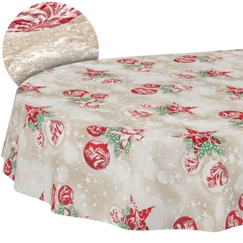 ANRO Tischdecke abwaschbar Weihnachtsmotiv Rot oval 240x140 cm In-/Outdoor | waschbar bei 30 °C – ideal für Garten, Terrasse & Esszimmer – Gartentischdecke wetterfest