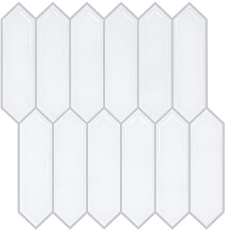 VEELIKE Fliesenaufkleber Long Hexagon Weiß 3d Klebefliesen Küche Wandfliesen Selbstklebende Fliesen Küchenrückwand Fliesenfolie Bad Wasserfest Fliesensticker Küchenfliesen 30.5cm×30.5cm 24 Stück