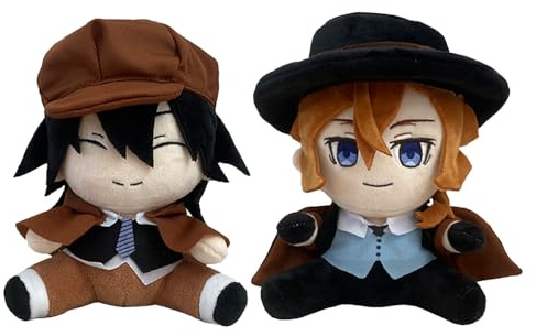 Zhongkaihua 2 Stück Bungo Stray Dogs Plüsch Ranpo Edogawa/Nakahara Chuuya 20 cm Sitzposition Weiches Plüsch Gefülltes Anime Sofa Plüschkissen Heimdekoration