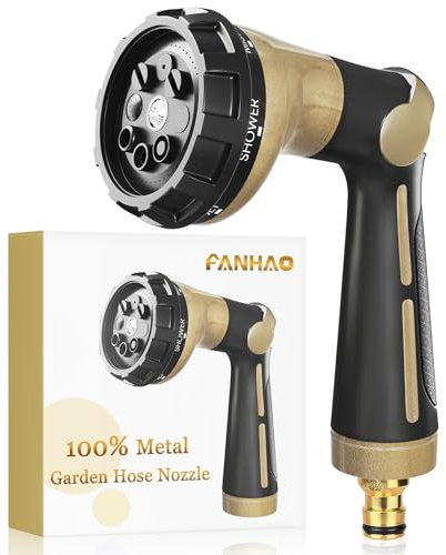 FANHAO Gartenschlauch Spritze 100% Metall,Gartenbrause mit 8 Sprühmustern,Hochdrucksprühdüse,Daumensteuerung,Ein/Aus-Ventil für Rasen-und Pflanzenbewässerung,Auto-und Haustierwäsche-Khaki