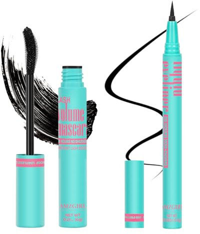 Set aus schwarzer Mascara und flüssigem Eyeliner, wasserfestes schwarzes Augen-Makeup-Set - Verschönern Sie Ihren Blick mit natürlichem, dauerhaftem Schwung für die Wimpern und pigmentiertem