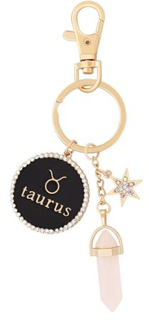 Porte-clés en Or avec Clip pour Votre Amoureux Petit/Petite Amie Meilleurs Amis Cadeau d'anniversaire d'amitié Signe du Zodiaque et Porte-clés en Pierre Précieuse, Taureau