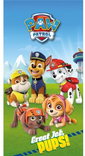 BrandMac Paw Patrol Great Job Handtuch aus 100 % Baumwolle, 140 x 70 cm, Kinder-Badetuch, ultraweiches und großes Handtuch für Mädchen und Jungen, Kleinkind-Strandtücher zum Schwimmen, Duschen, Pool