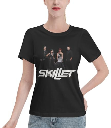 Śkillet%Rock Band Women's T-Shirts Basic Ladies Short Sleeve Stretchy Slim Fit Crew Neck Crop T-Shirt Novelty 3D Print Cropped T Shirt Womens Summer tee Tops,XXL
