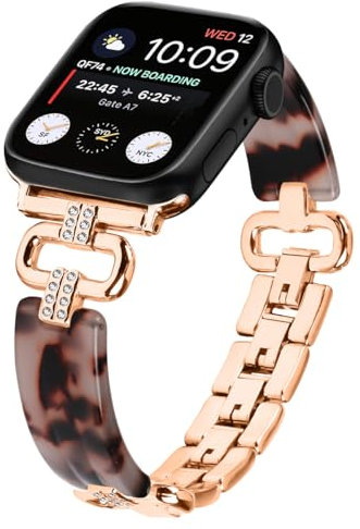 Miimall - Pulsera para Apple Watch Series 9/8/7/6/5/4/3/2/1/SE/SE2/Ultra/Ultra 2, resina y metal para mujer con diamantes de cristal para iWatch 49 mm 45 mm 44 mm 42 mm 41 mm 40 mm 38 mm, oro rosa,