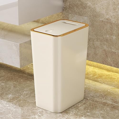 Sightday 9L Cream Colour Plastic Square Bin with Lid, Push Button, Dog Proof, Kitchen, Bathroom, Bedroom, Office, Living Room, Car, Toilet Bin