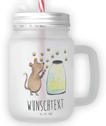 Mr. & Mrs. Panda Personalisiertes Trinkglas Mason Jar Maus Sterne - Personalisierte Geschenke, Werbegeschenk Glas Mit Wunschgravur, Handgemachtes Wunschtext, Träume, Im Stil Personalisiert, Geburtstag