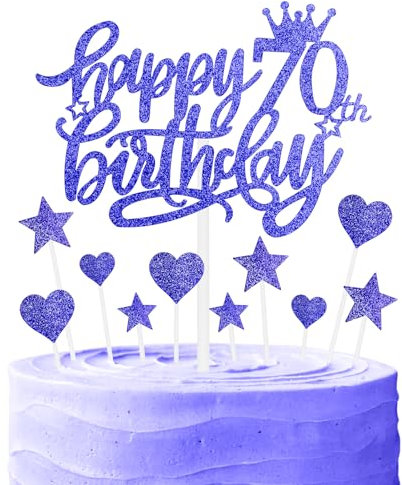 Nightfall 70th Birthday Cake Cupcake Topper, Blue Glitter Cake Toppers for Cake, Royal Blue Happy 70th Birthday Cake Topper,Blue Cake Cupcake Topper for Girls Boys Women Men Birthday Cake Decorations