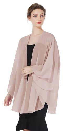 BEAUTELICATE Damen Chiffon Stola Brautjacke Brautstola für Abendkleid Elegant Cardigan Bolero mit Armloch für Hochzeit Festlich Strand Kimono Frühling Sommer,Staubiges Rosa