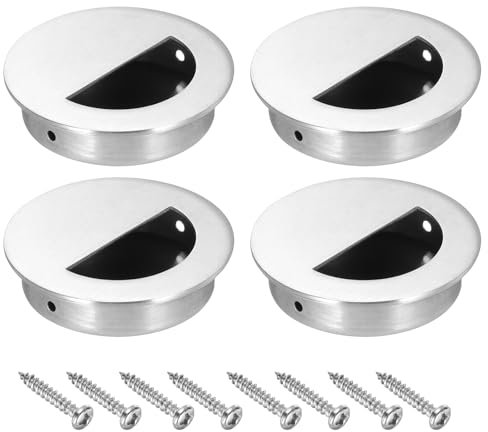 PATIKIL Incassato Porta Maniglie 60mm/2.36 Diametro 4pz Rotondo Nascosto Porta a Tira 304 Inossidabile Acciaio a Filo Dita Maniglia con Viti per Porta Scorrevole Armadi Cassetto Argento
