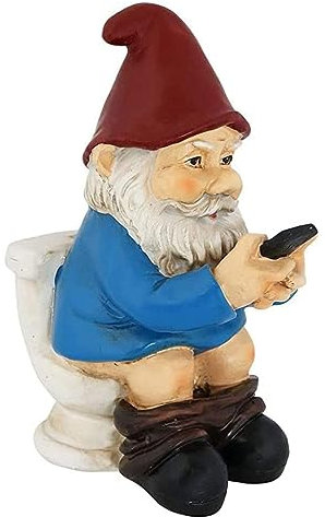 Naughty Gnome On Toilet Garden Ornament - Funny Gnomes Set For Yard Lawn