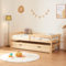 [en.casa] Doppel-Kinderbett Sonkajärvi Kleinkindbett mit Schubladen und Ausziehbett Bettgestell aus Kiefernholz mit Zustellbett 90x200cm Natur