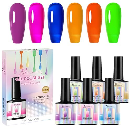 Gel Nagellack Set - 6 Farben Crystal Transparent Gel Lack Kit - Blau Rosa Orange Grün Lila Soak Off UV Nagellack - Gel Maniküre und Nagelkunst DIY zu Hause 7.5ML