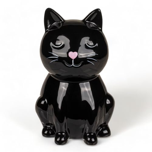 MIJOMA Keramik Spardose mit Schloss und Schlüssel, Niedliches Design für Kinder & Erwachsene, Ideal als Geldgeschenkverpackung und zur Geldsicherung (Schwarze Katze)