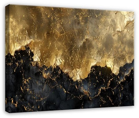 WallArena - Leinwand Bilder - Abstrakt - 60x40 cm Leinwandbilder - Bild auf leinwand - Wandbild XXL groß Wandbilder für Wohnzimmer Schlafzimmer Wohnzimmerbilder Modern kunstdruck - Gold Schwarz