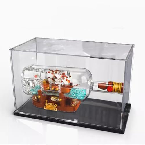 Vitrine en acrylique pour bouteille Lego 21313 Modèle de bateau moyen Anti-poussière Transparent Boîte de rangement (modèle non inclus) (base noire)
