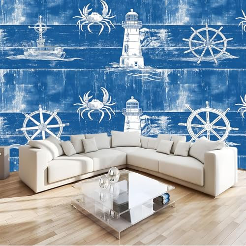 3D Mural Photo Wallpaper Nautical Ocean Theme Lighthouse Blue 400x280 cm Backdrop Wall Interior Decor Wallpaper 3D Panel Wall Bathroom Restaurant Hall Living Room Hallway