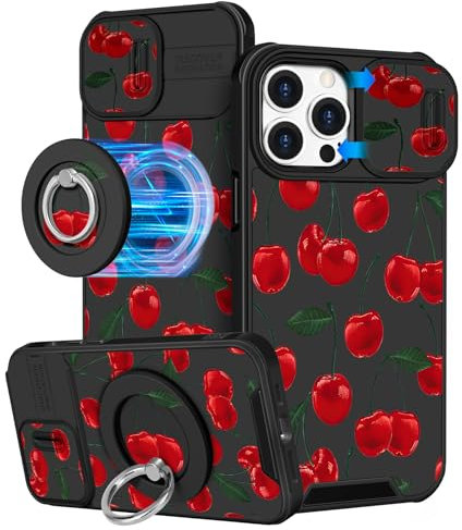 VincitoreModa for iPhone 14 Pro Max Case - [2in1] Cute Girls Women Cherry Compatible with MagSafe Ring Stand Girly Slide Camera Cover Design for Apple for iPhone 14 Pro Max Phone Case 6.7