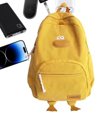 Niedlicher Tier-Rucksack – niedlicher Tier-Rucksack für Erwachsene, Cartoon-Entenform, weicher Rucksack, große Kapazität, mehrere Taschen, Kinder-Schultasche für Kinder, Studenten, gelb, Refer to