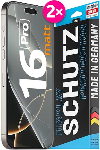 2X se® 3D SCHUTZFOLIE Entspiegelt für Apple iPhone 16 Pro,Anti-Staub, 100% Fingerabdruck & FaceID kompatibel, einfache blasenfreie Installation, Ultra-Klar, Stoß-Kratzfest, aus Deutschland