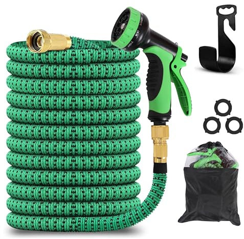 Manguera de Jardín Extensible, Manguera de Agua Flexible con Boquilla de Pulverización de 10 Funciones y Conectores de Latón de 3/4 Garden Hose con para Lavado de Coche, Patio, y Mascota (50FT/15M)