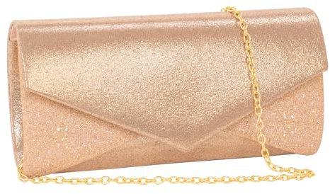 Toptime Damen Clutch, Glitzer Pailletten Abendtasche mit Abnehmbare Metallkette, Elegante Envelope Handtasche Frauen, Crossbody Bag Umhängetasche Damen Klein für Hochzeit, Bankett, Party (Rosegold)