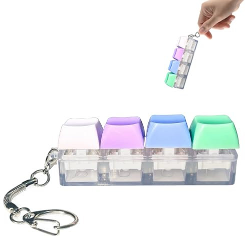 Keyboard Fidget Toy, 4 Buttons Stress Relief Clicky Keychain for Adults Kids, Linear Fingertip Touch Keyring Pass the Time Decompression Desk Gift for Boys Girls