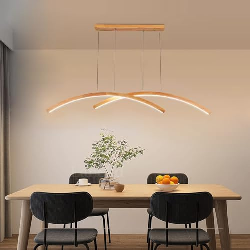 Pendelleuchte Moderne Küche LED Hängelampe LED Holz Bogen Hängend Leuchten Dimmbare Esstischlampe Deckenleuchte Moderni Lineare Esszimmerlampen Wohnzimmer Büro Kronleuchter (3000K)