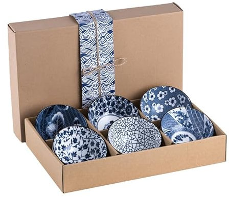 Zykphao Ceramic Dipping Bowls, Japanese Pottery Bowl with Gift Box, Ceramic Soup Bowls, Porcelain Serving Bowls for Rice, Cereal, Dessert,Soup, Oatmeal, Ice Cream, Salad, 300ml/10 Oz, Set of 6 