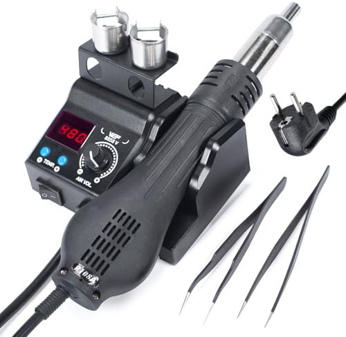 WEP 8858-V Kit estacion de soldadura a aire caliente de tamaño compacto soporte para boquillas integrado 3 boquillas temperatura y caudal de aire ajustables programa PID conversión °C/°F(EU Plug)