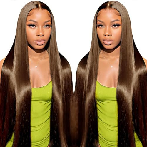Glueless Wig Human Hair Chocolate Brown 5x6 Pre Cut Lace Wig Human Hair For Black Women, Perruque Femme Naturelle Brésilien Perruque Cheveux Humain Sans Colle Marron Chocolat Straight Wig 16 Pouces