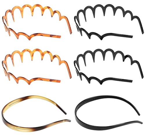 KOMUNJ 6 Stück Kein Kopfschmerz Haarreif,Flex-Haarreifen ohne Druck, Haarkamm Haarband Gewellte Kunststoff Stirnband Make Up Haarreif, für Sport Fitness Tägliches für Damen Und Mädchen