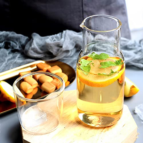 Bedside Water Carafe and Glass Set 500ML/600ML V-Shaped Mouth Glass Water Carafe with Tumbler Cup Glasses Juice Waters Pitcher Set for Bathroom Office Bedroom(Transparent)