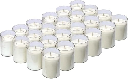 Set 20 candele lunga durata 24h h 3.5 cm Ø4.5 cm bianche non profumate in Bicchiere di Plastica Trasparente per Matrimonio Decorazione Ristorante casa