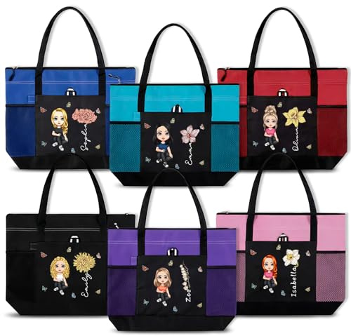 Personalisierte Jute-Tragetasche für Frauen, Strand-Tragetasche mit Namen, individuelle Cartoon-Frauen, Geburtsblume, wiederverwendbare Tasche für Büro, Reisen, Strand, Schießen