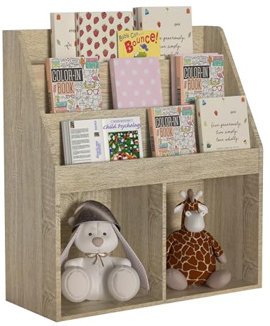 VCM Holzregal | platzsparendes Kinder Regal | Maße: H. 80 x B. 73 x T. 30 cm | Elegantes Regal stehend | Aufbewahrungsbox | Bücherregal | Aufbewahrungsregal - Besira M Honig-Eiche