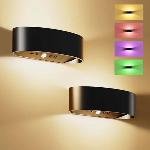 FULNIX Motion Sensor Wall Light, 5000mAh Rechargeable Battery Operated Wall Sconces with Remote, Wireless Wall Sconces for Hallway, Living Room, Stairwell, Bedroom