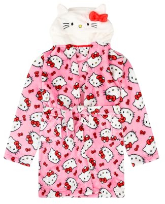Hello Kitty Mädchen-Bademantel aus Fleece, mit Kapuze, Rosa, rose, 11-12 Years