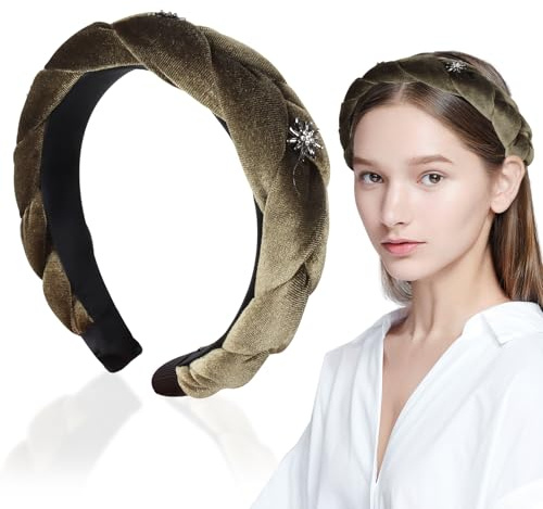 Geflochtene Stirnbänder für Damen, Trachten Haarreif Geflochten, Samt Haarreifen, Oktoberfest Haarreif, Vintage Gepolsterte Haarreifen für Damen Mädchen (Grün)