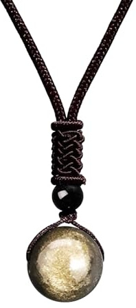 ARYIMYDP 1 Natürlicher Gold Obsidian Glücks Halskette, Rundlicher Edelstein Anhänger mit Einzigartigem Schimmer, Jeder Stein ist Ein Unikat, Bedeutungsvolles Geschenk für Besondere Menschen