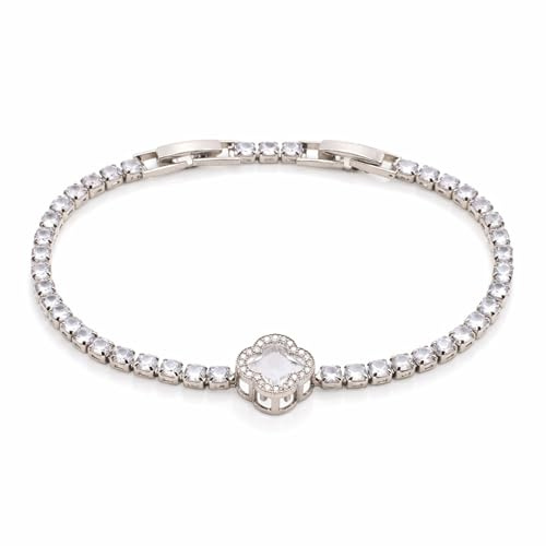 AVERELLE Tennisarmband Damen Silber mit Kleeblatt, 18K Weißgold plattiert, funkelnde Zirkonia in Handfassung, verstellbares Damen Silberarmband, wasserfest & hypoallergen | inkl. Geschenkbox