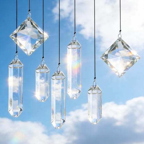 VEEKAY 7 Stück Kristall Sonnenfänger zum Aufhängen,Kristalle zum Aufhängen,Fensterdeko Hängend,Regenbogenmacher,Zuhause Gartendeko,Balkon,Anhänger Hochzeit Deko