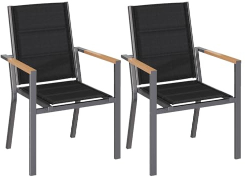 JUMMICO Gartenstuhl Stapelbar, Voll-Aluminium Gestell mit Komfortsitz, Stabiles Design & Holzoptik-Armlehnen für Terrasse, Garten und Poolbereich