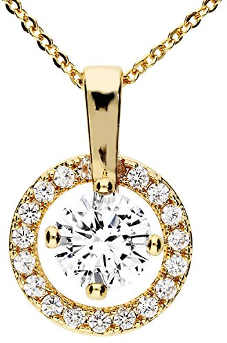 Löb 750er Gold vergoldet Kette Ring Anhänger Zirkonia Steine Diamant Form Damen Halskette Glitzer Strass Kreis Geometrisch Minimalistisch Modern