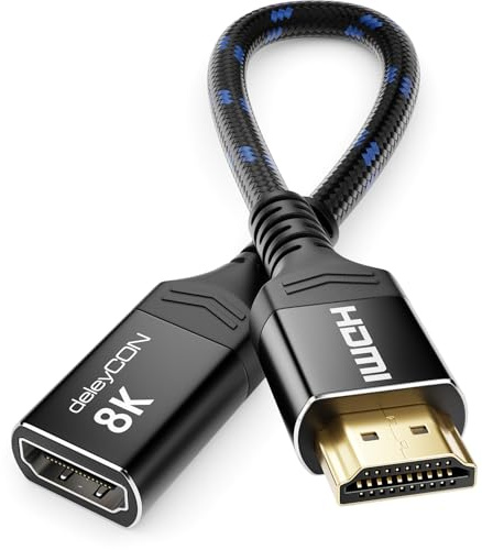 deleyCON 0,15m 8K HDMI 2.1 Verlängerung TV Stick 48Gbps | Kurzes 15cm, Kabel Verlängerung für TV, Monitor, PS4, PS5, Xbox, Dolby Atmos Soundbar, eARC, HDR10+, 8K@60Hz